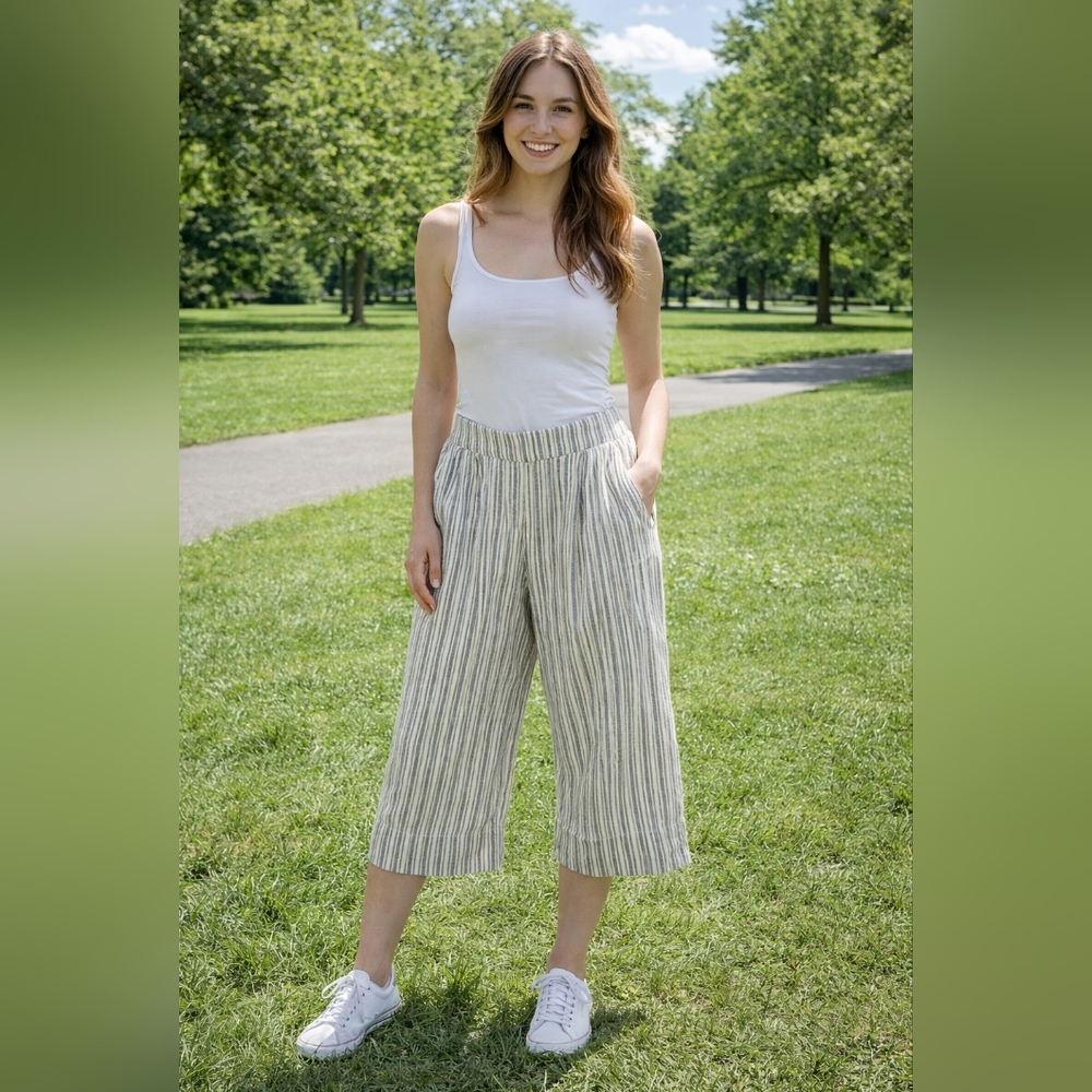 GAP Striped Wide-Leg Linen/Cotton Blend Capris Size 10